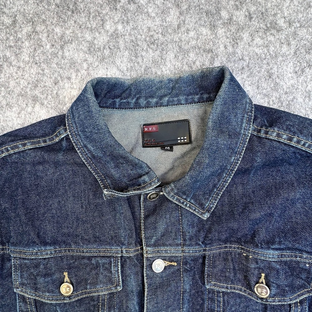 R.F.S Jeans Mens Medium Dark Wash Denim Trucker Jacket Indigo Cotton - Picture 3 of 13